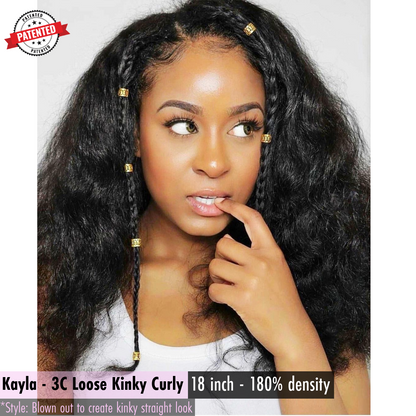 Kayla - 3c - Virgin Burmese Hair - Loose Kinky Curly - InVisiRoot® Thin-Part Wig™️