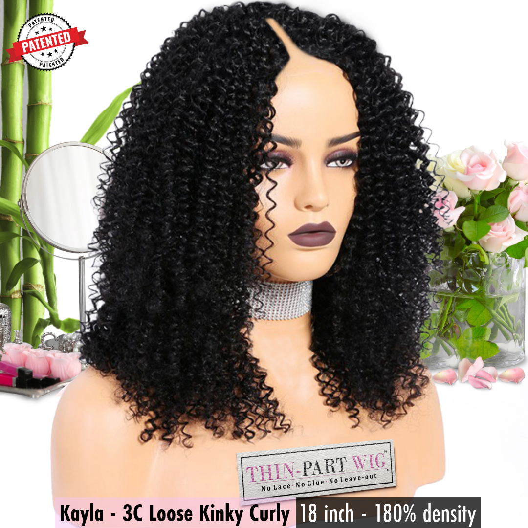 Kayla - 3c - Virgin Burmese Hair - Loose Kinky Curly - InVisiRoot® Thin-Part Wig™️