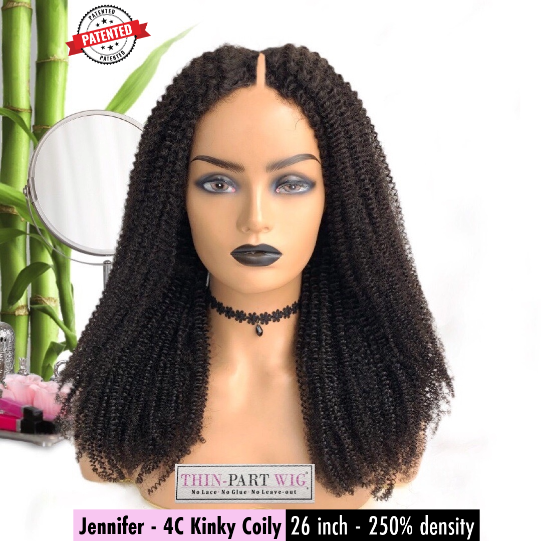 Jennifer - 4c - Virgin Burmese Hair - Kinky Coily - InVisiRoot® Thin-Part Wig™️